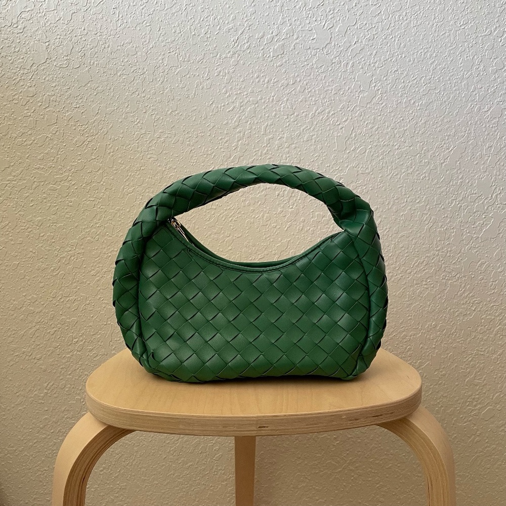 Anthropologie Inez woven faux leather green handbag